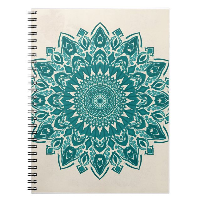 Cuaderno Arte de Mandala árabe - Geométrico Verde azulado y (Frente)