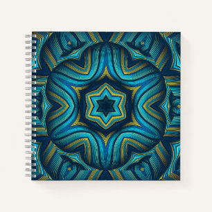 Cuaderno Arte de Mandala Azul y Amarillo Abstracto Impresio