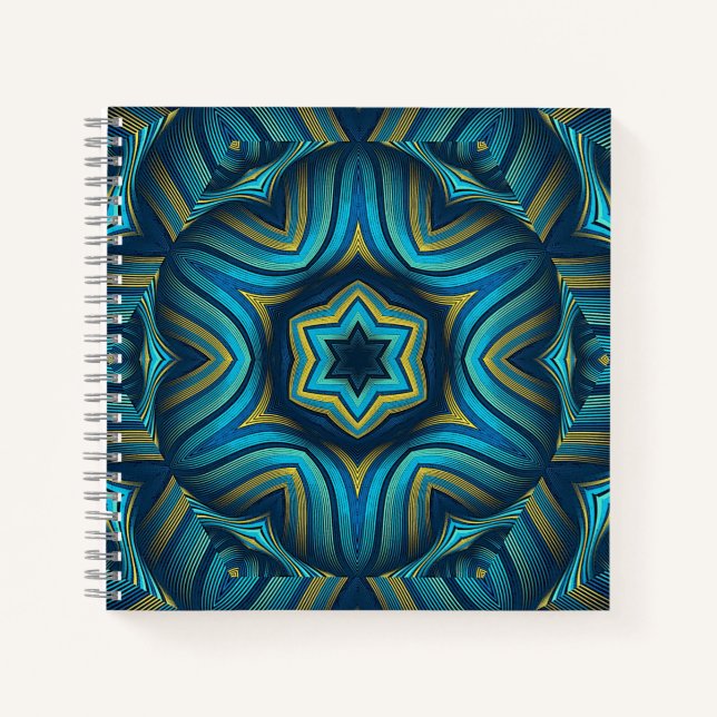 Cuaderno Arte de Mandala Azul y Amarillo Abstracto Impresio (Anverso)