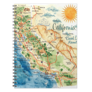 Cuaderno Arte de mapa de viaje de California en acuarela vi