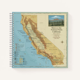 Cuaderno Arte de mapa vintage de parques nacionales de Cali