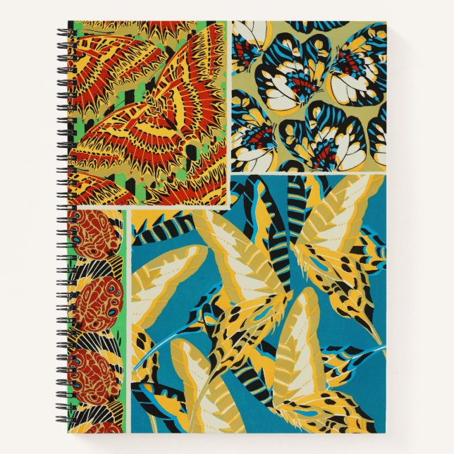 Cuaderno Arte de Mariposa Art Déco Amarillo y Turquesa Vibr (Anverso)