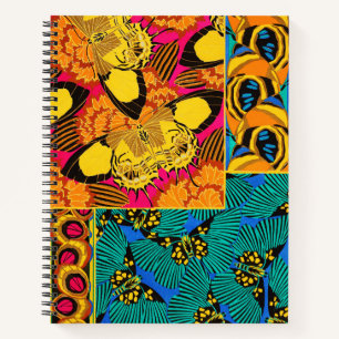 Cuaderno Arte de Mariposa Rosa y Turquesa Maximalista Vibra