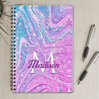 Cuaderno Arte de mármol de unicornio brillante arcoíris fem