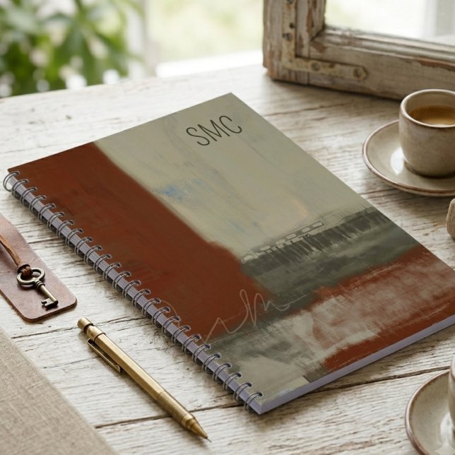 Cuaderno Arte de Monograma Inicial Abstracto Terroso (A stylized personalized abstract notebook, perfect for creative professionals and students.)