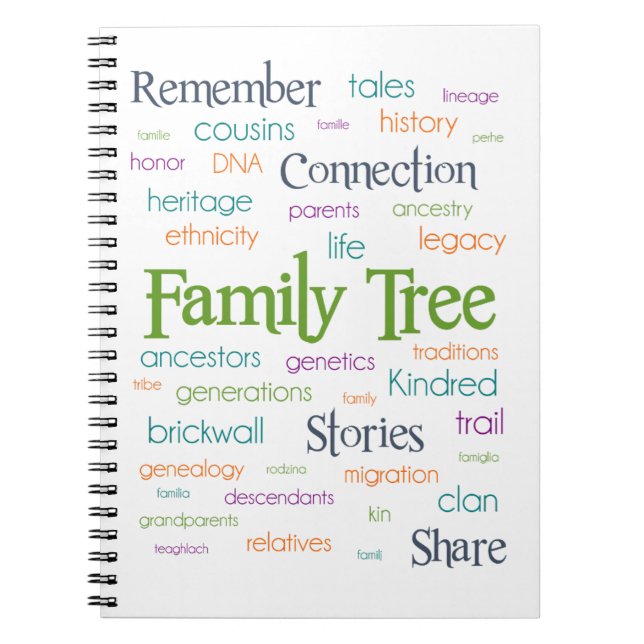 Cuaderno Arte de palabras de árbol de familia (Frente)