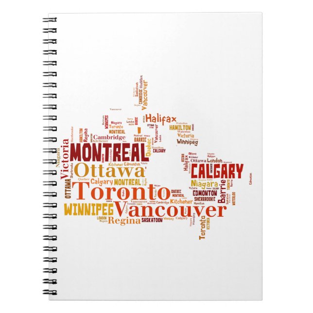 Cuaderno Arte de palabras de ciudades de Canadá (Frente)
