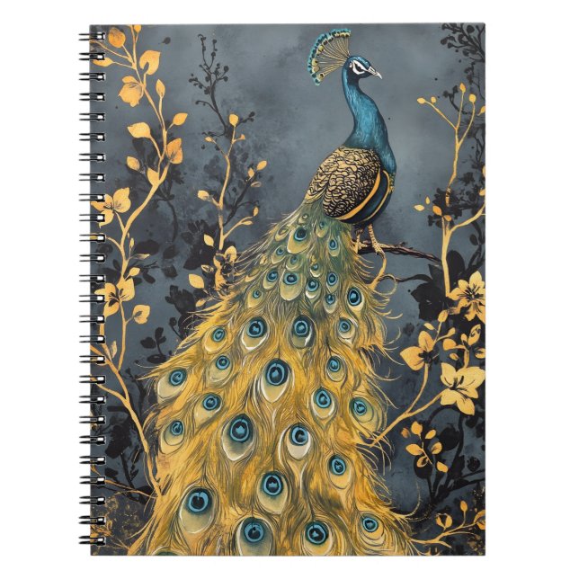 Cuaderno arte de pared con tema de pavo real que varía desd (Frente)