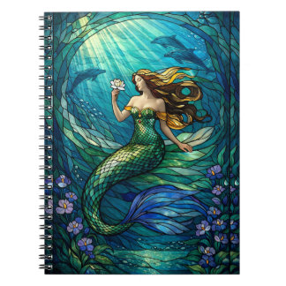 Cuaderno Arte de pared de sirena de vidrio emplomado