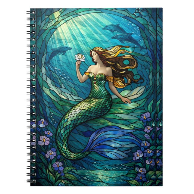 Cuaderno Arte de pared de sirena de vidrio emplomado (Frente)
