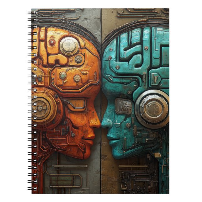 Cuaderno Arte de Pareja de Androide Ciberpunk Biomecánico (Frente)