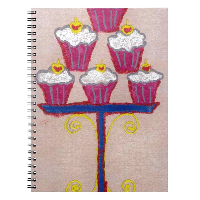 Cuaderno Arte de pasteles con fondo de cerezo y rosa (Frente)