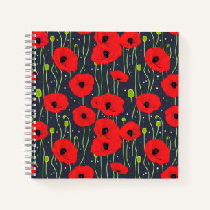 Cuaderno Arte de patrón de amapolas rojas modernas vibrante