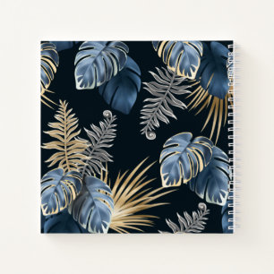 Cuaderno Arte de patrón de hojas de palma tropicales de oro
