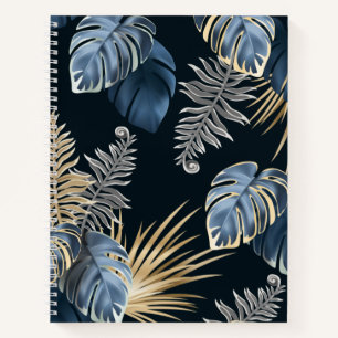 Cuaderno Arte de patrón de hojas de palma tropicales de oro