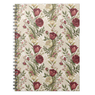 Cuaderno Arte de patrón floral de jardín de rosa damasco vi