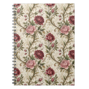 Cuaderno Arte de patrón floral de rosa botánica vintage y d