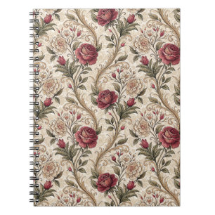 Cuaderno Arte de patrón floral de rosa y damasco victoriano