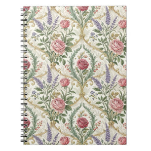 Cuaderno Arte de patrón floral de rosa y lavanda francesa e