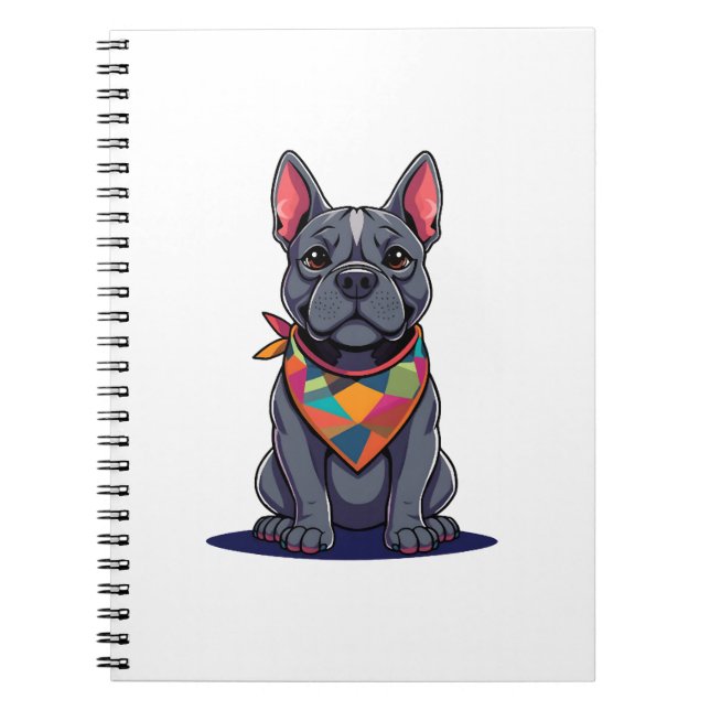 Cuaderno Arte de perro Frenchie Pitbull lindo con bandana (Frente)