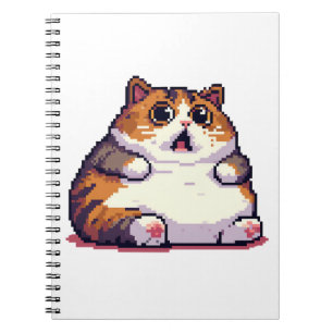 Cuaderno Arte de píxel de gato gordo naranja impactado