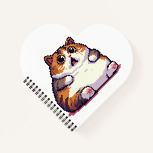 Cuaderno Arte de píxel de gato gordo naranja impactado