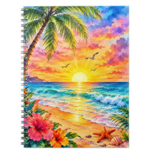 Arte de playa de acuarela atardecer paraíso tropic