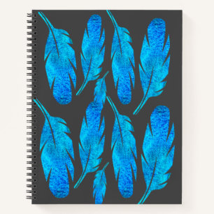 Cuaderno Arte de plumas de color azul boho acuático