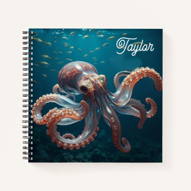 Cuaderno Arte de Pulpo de Vidrio Irisado | Personalizado (Anverso)