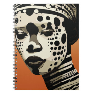 Cuaderno Arte de retrato de mujer tribal monocromo