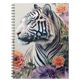 Cuaderno Arte de retrato floral del tigre blanco
