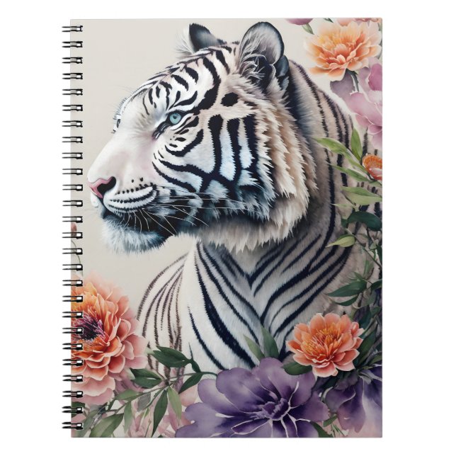 Cuaderno Arte de retrato floral del tigre blanco (Frente)
