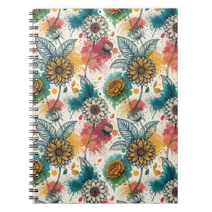 Cuaderno Arte de salpicaduras de pintura de girasol colorid