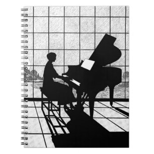 Cuaderno Arte de Silueta de Piano Estilo Art Déco Negro y