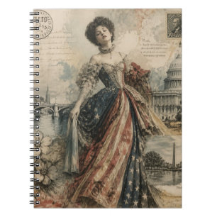 Cuaderno Arte de tarjeta postal patriótica de mujer estadou