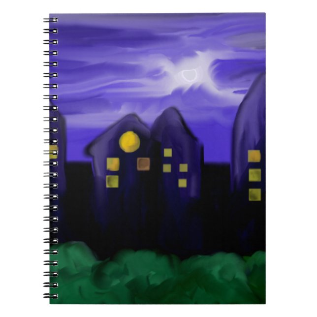 Cuaderno Arte de tela de rascacielos de la ciudad nocturna (Frente)