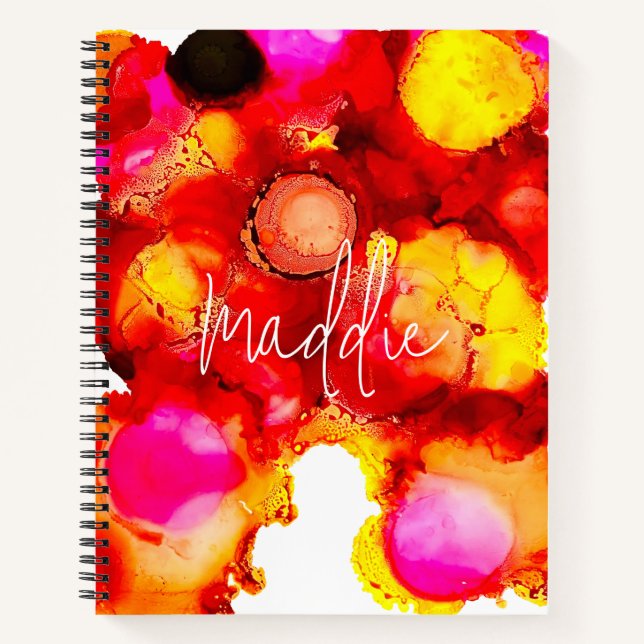 Cuaderno Arte de tinta abstracta amarillo rojo y rosa (Anverso)