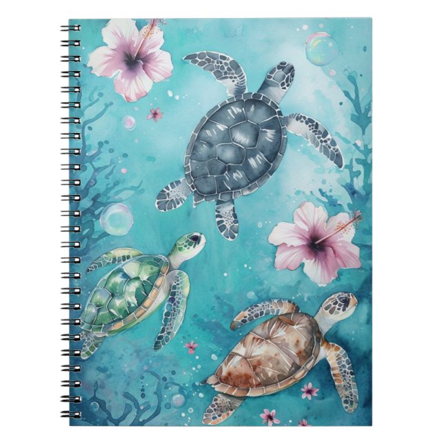 Cuaderno Arte de tortuga marina de vida costera (Frente)