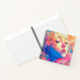 Cuaderno Arte de una linda chica colorida rodeada de flores