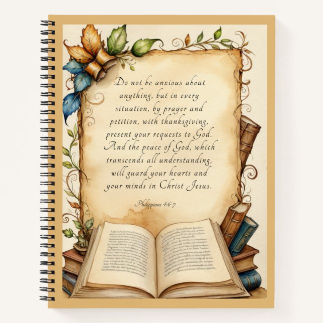 Cuaderno Arte de versículo cristiano de Filipenses 4:6-7 (Anverso)