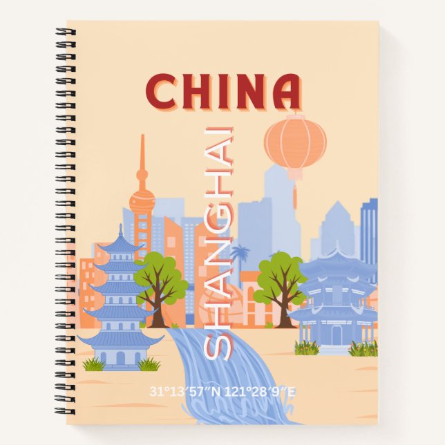 Cuaderno Arte de viaje retro pastel Shanghai China (Anverso)