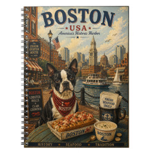 Cuaderno Arte de viaje vintage de Boston Terrier en Boston