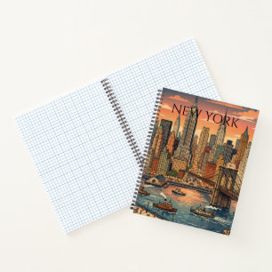 Cuaderno Arte de viaje vintage del horizonte de Nueva York