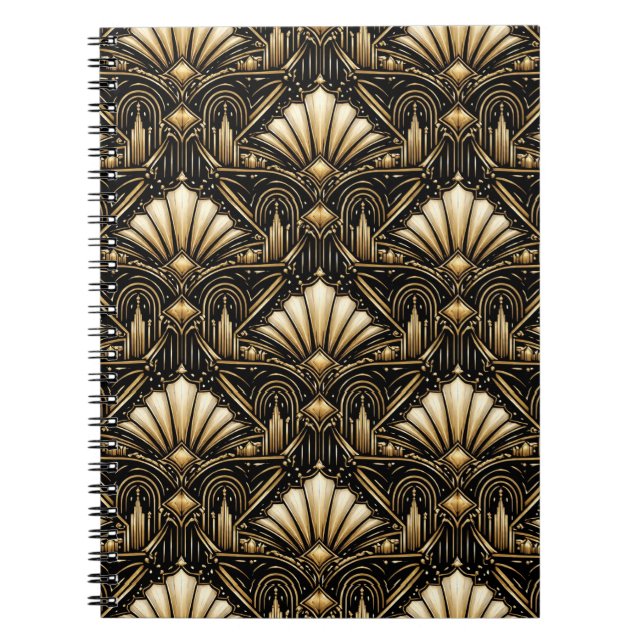 Cuaderno Arte Deco Arquitectónico | Clásico Negro Oro (Frente)