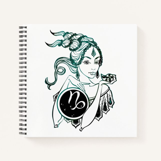 Cuaderno Arte Deco Personalizado de Capricornio Dama (Anverso)