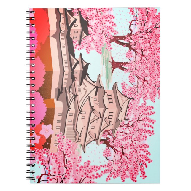 Cuaderno Arte del castillo Sakura japonés - Primavera de fl (Frente)