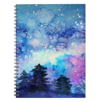 Cuaderno Arte del espacio acuático: Árboles de cielo noctur