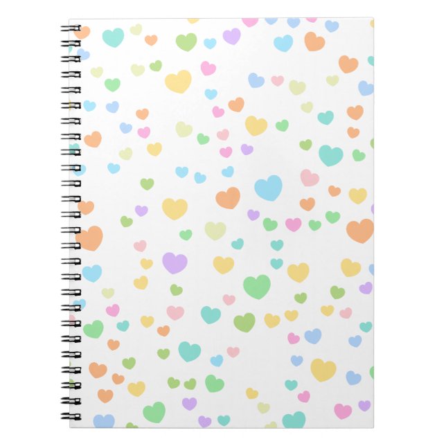 Cuaderno Arte del patrón del corazón del arcoiris pastel (Frente)
