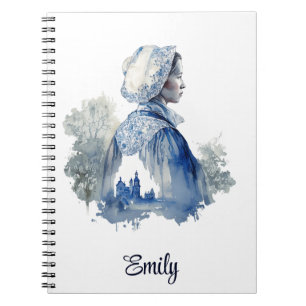 Cuaderno Arte Delft azul y blanco con una escena de pueblo