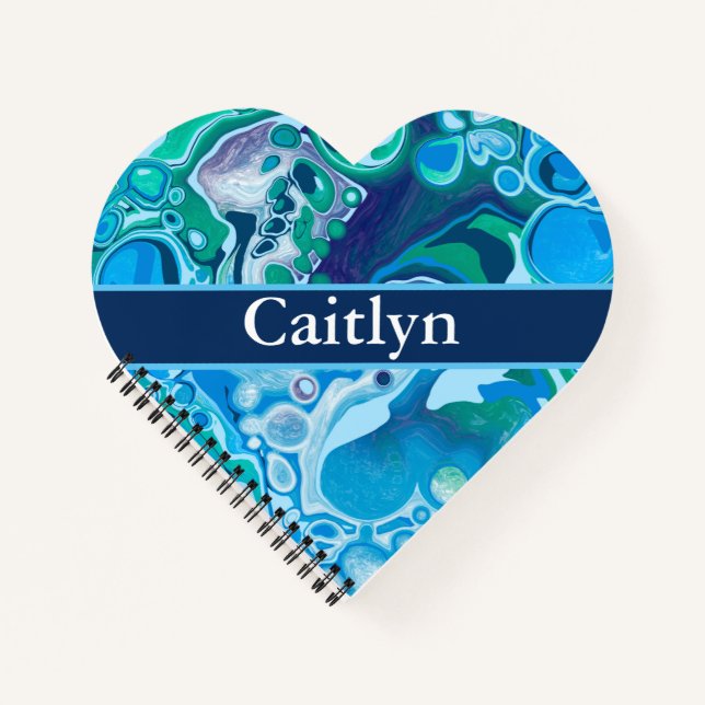 Cuaderno Arte digital de mármol verde azul personalizado (Anverso)